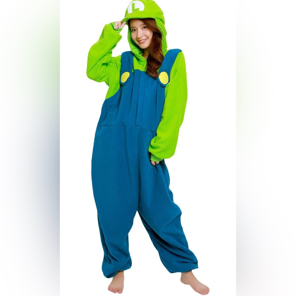 NWT Bandai Sazac Luigi Kigurumi Costume, Union Suit,Onesie.  Adult Fit One Size. - Picture 13 of 16